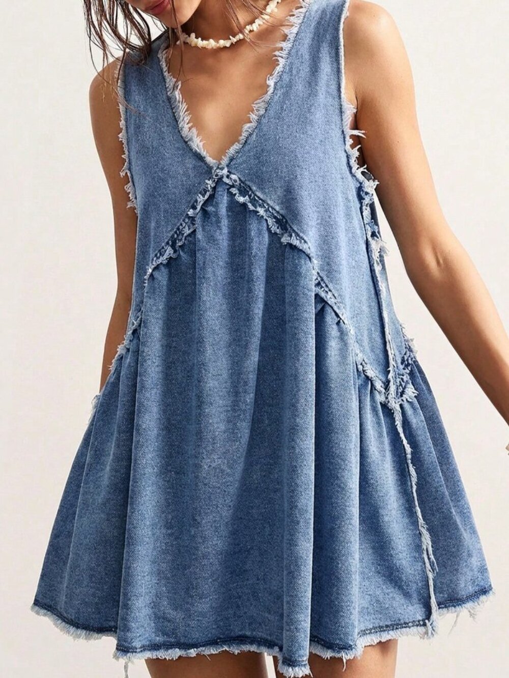 Light Wash Casual Women's Plus Size Minimalist Sleeveless Denim Vacation Dresses - Picture 2 of 5